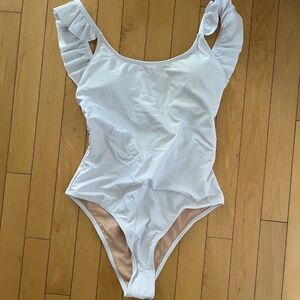 NEW SHEIN White Ruffle Strap One-Piece Swimsuit Small